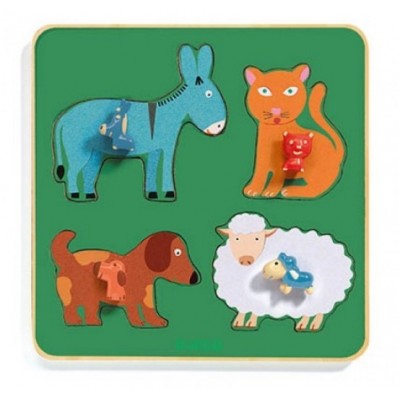 PUZZLE CADRE EN BOIS AMIS DES ANIMAUX - 9 PIECES