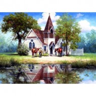 Puzzle  Sunsout-16846 Reflet d'une Eglise en Campagne