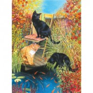 Puzzle  Sunsout-59582 Chrissie Snelling - Cats and Koi