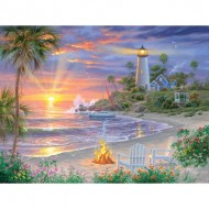 Puzzle  Sunsout-69738 Lune de Miel et Coucher de Soleil