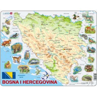 Larsen-A20-BA Puzzle Cadre - Carte de Bosnie Herzégovine avec ses Animaux (en langue Bosniaque)