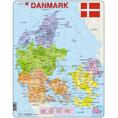 Larsen-A6-DK Puzzle Cadre - Carte du Danemak (en Danois)