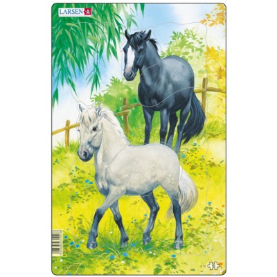 Larsen-H15-1 Puzzle Cadre - Chevaux Blanc et Noir