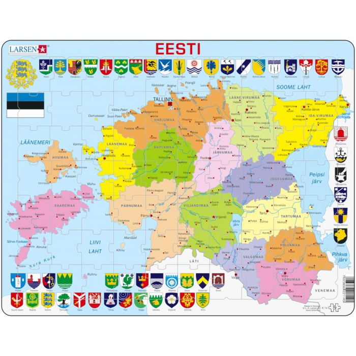Larsen-K14-EE Puzzle Cadre - Carte de l'Estonie (en Estonien)