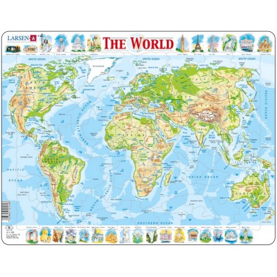 Larsen-K4-GB Puzzle Cadre - Carte du Monde (en Anglais)