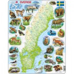  Larsen-K6-SE Puzzle Cadre - Carte de la Suède et ses Animaux (en Suédois)
