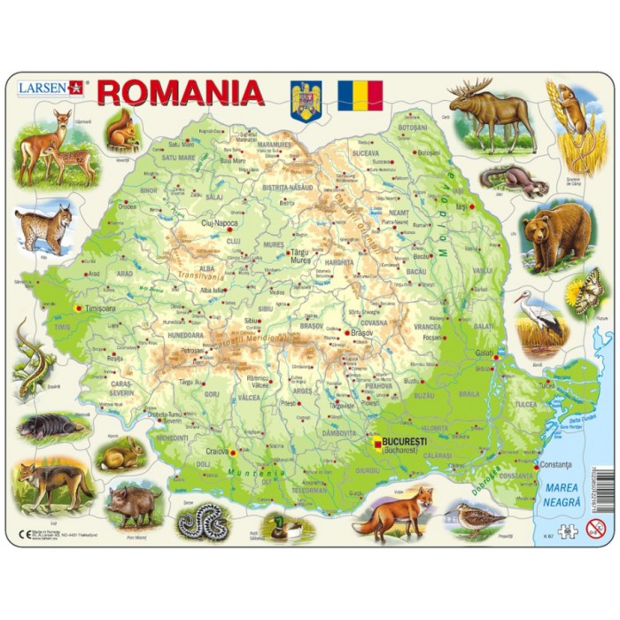 Larsen-K67-RO Puzzle Cadre - Carte de la Roumanie (en Roumain)
