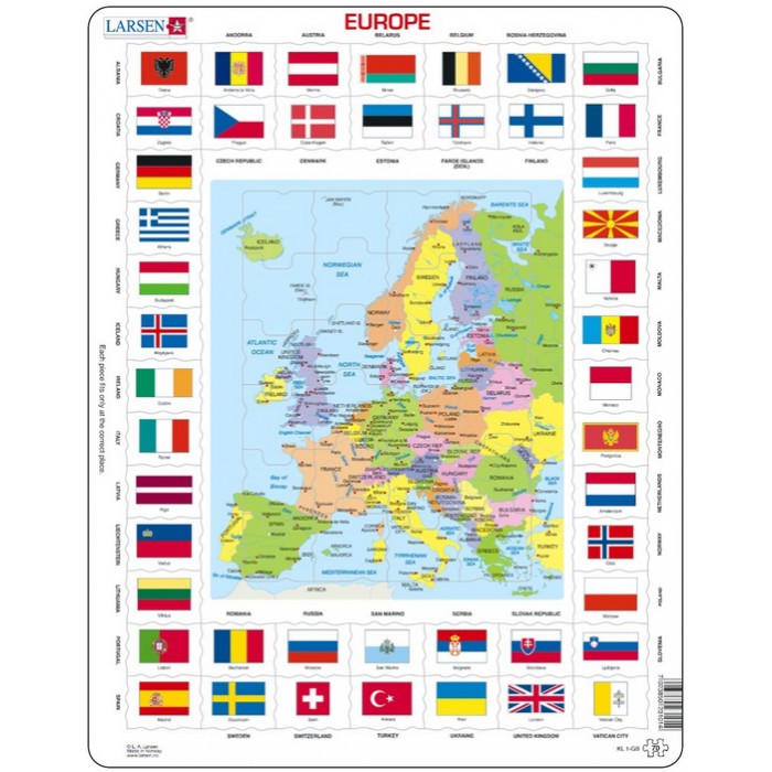 Puzzle Larsen-KL1-FR Carte et Drapeaux de l'Europe (en Français)