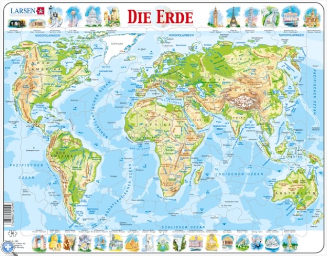 Puzzle Cadre - Carte du Monde (en Allemand) - 80 Teile ...