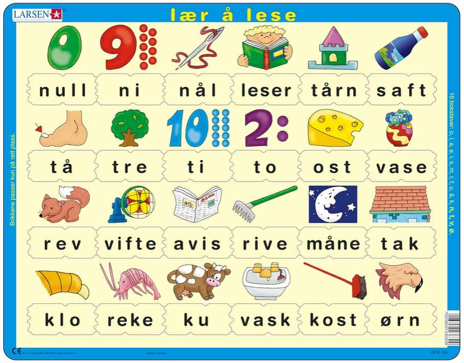 Puzzle Cadre - Lær å lese (små bokstaver) (en Norvégien) - 24 pièces LARSEN