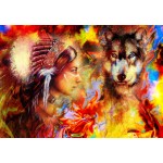 Puzzle  Grafika-F-31709 La Femme Indienne et le Loup