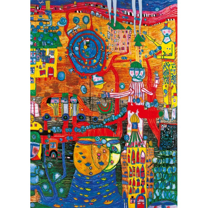 Puzzle Art-by-Bluebird-F-60258 Hundertwasser - The 30 Days Fax Painting, 1996