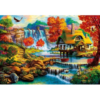 Puzzle Bluebird-Puzzle-F-90583 Country House by the Water Fall