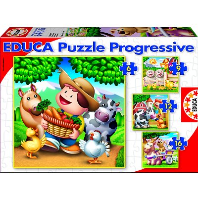 Educa-14867 4 Puzzles Progressifs - Les animaux de la ferme