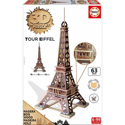 Educa-16998 Puzzle 3D en Bois - Tour Eiffel