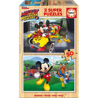 Educa-17236 2 Puzzles en Bois - Mickey and The Roadster Racers