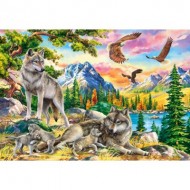 Puzzle  Castorland-104970 Famille de loups et Aigles