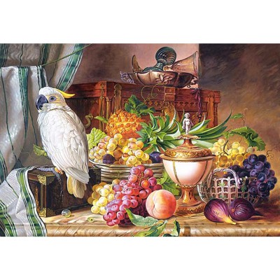 Puzzle Castorland-300143 Nature morte avec fruits et cacatoès