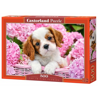 Puzzle Castorland-52233 Chiot en Fleurs Roses