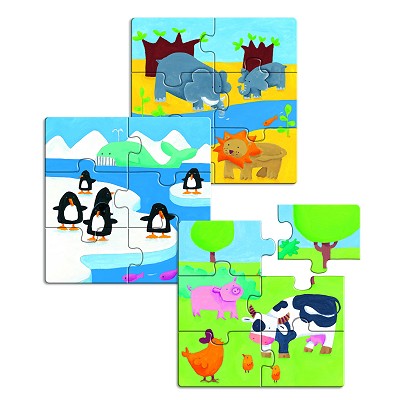 Djeco-01552 Puzzle 18 pièces en bois - Premiers puzzles : Animaux & Co