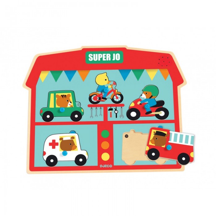Djeco-01709 Puzzle Sonore en Bois - Super Jo