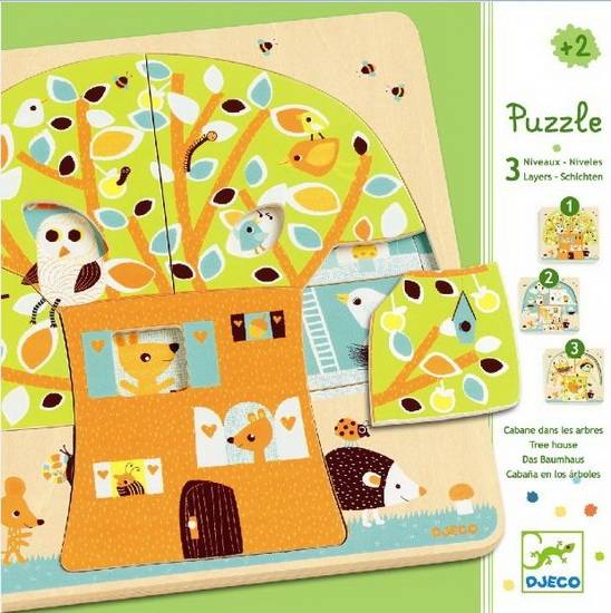 Puzzle en Bois - 3 Niveaux - Cabane dans les Arbres - 15 Teile - DJECO  Puzzle acheter en ligne