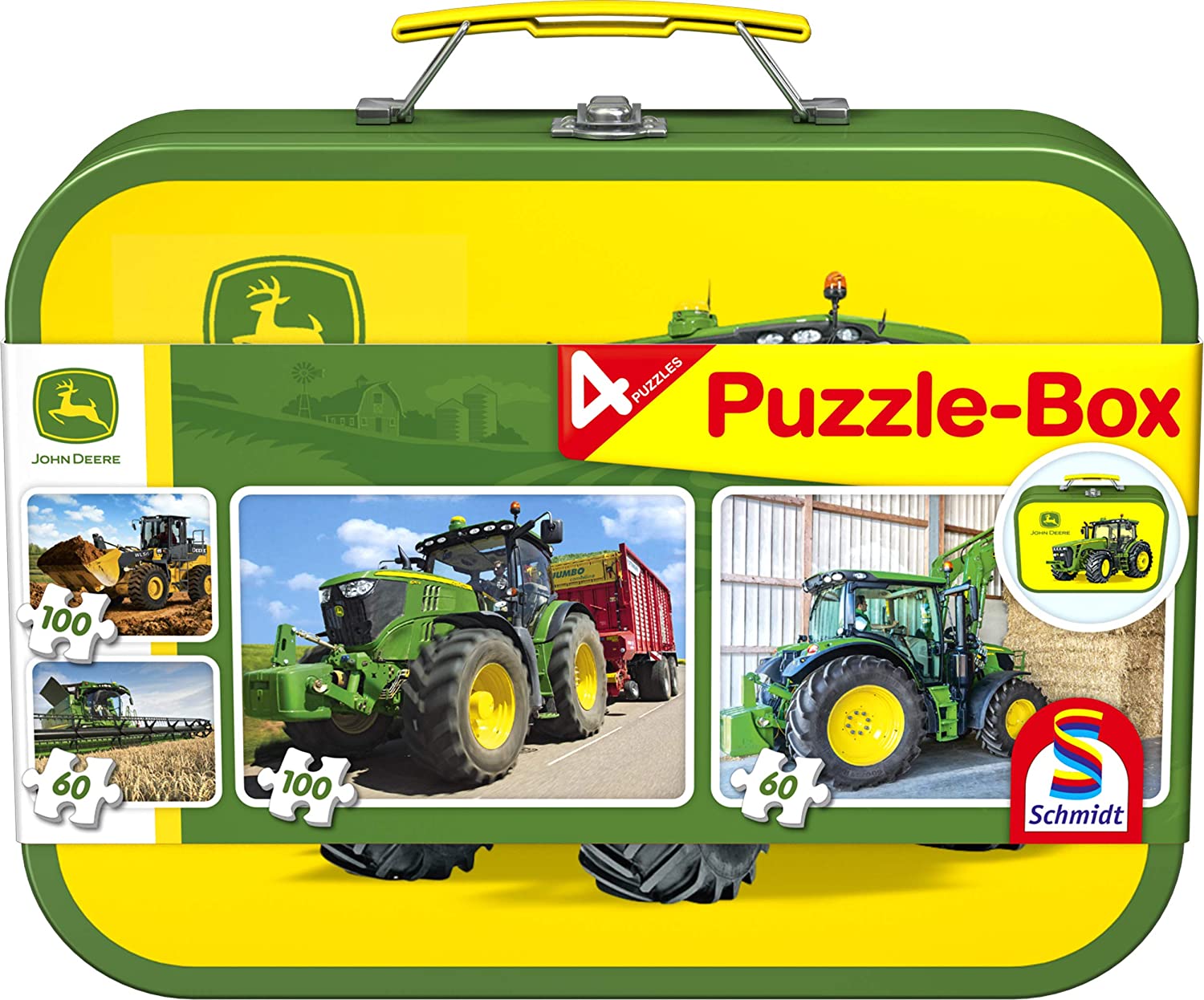 John Deere, Tracteur, 4 Puzzles pour Enfants dans une Boîte en Métal, 2x60  et 2x100 Pièces - 100 Teile - SCHMIDT SPIELE Puzzle acheter en ligne