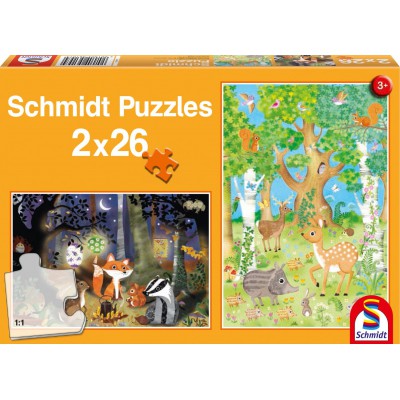 Schmidt-Spiele-56157 2 Puzzles - Animaux de la Forêt