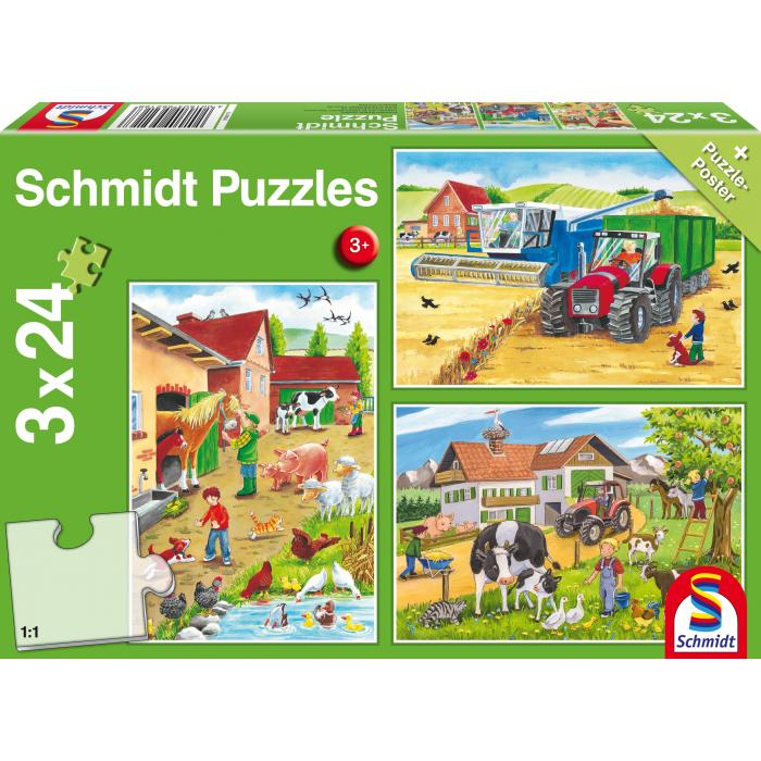  Schmidt-Spiele-56216 3 Puzzles - A La Ferme
