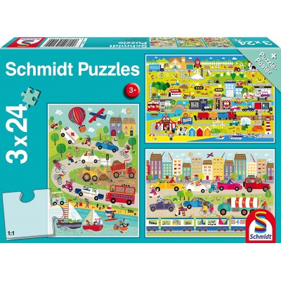 Schmidt-Spiele-56219 3 Puzzles - Véhicules