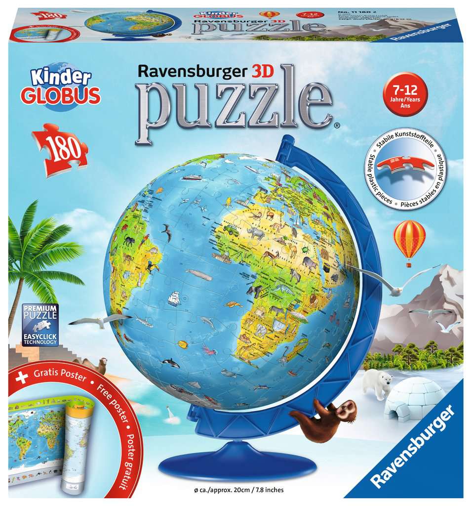 Puzzle 3D - Globe pour Enfants en Alemand - 180 Teile - RAVENSBURGER Puzzle  acheter en ligne