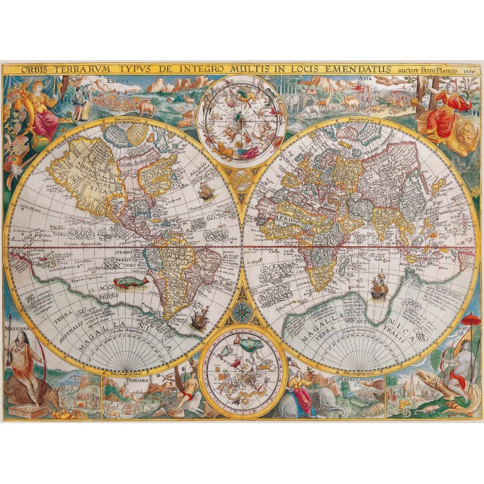 Puzzle Ravensburger-00716 Carte du monde, 1594