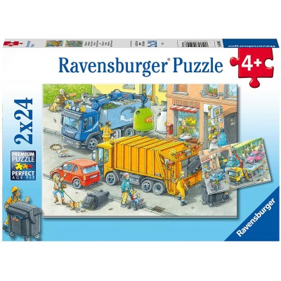 Ravensburger-05096 2 Puzzles - Camion Poubelle et Dépanneuse