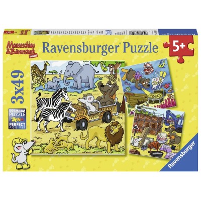 Ravensburger-08042 3 Puzzles - Mauseschlau et Bärenstark