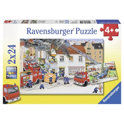 Ravensburger-08851 2 Puzzles - Accident de la Route et Incendie en Ville