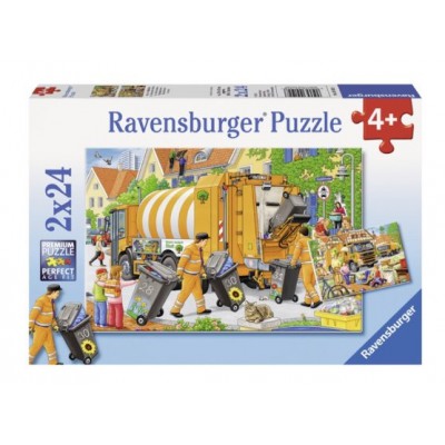 Ravensburger-09192 2 Puzzles - Camions Poubelles