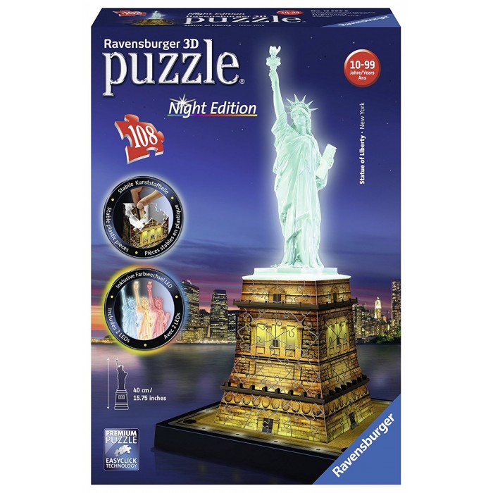 Ravensburger-12596 Puzzle 3D - Statue de la Liberté by Night