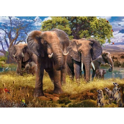 Puzzle Ravensburger-15040 Famille d'Eléphants
