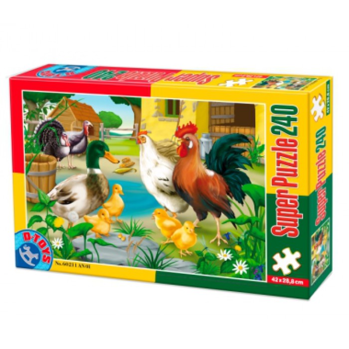 Puzzle Dtoys-60211-AN-01 Animaux de la ferme : poule, coq, canard, poussins et dindons