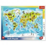  Trefl-31340 Puzzle Cadre - Carte du Monde Des animaux