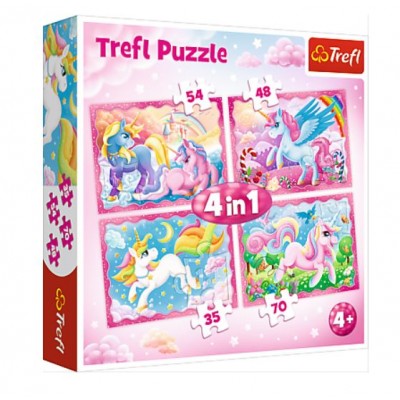 Puzzle Trefl-34321 4 in 1 - The Magical World of Unicorns