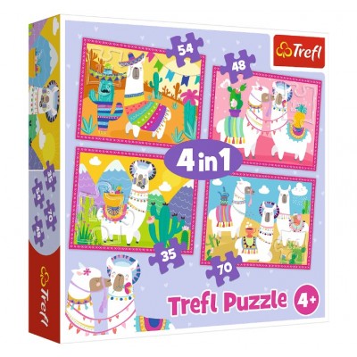 Trefl-34322 4 Puzzles - Llamas on Vacation