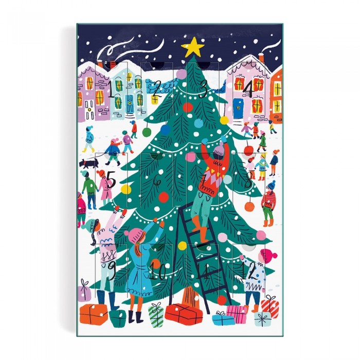 Galison-37112 Joyeux et Lumineux 12 Jours de Noël - Calendrier Puzzle de l'Avent