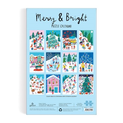 Galison-37112 Joyeux et Lumineux 12 Jours de Noël - Calendrier Puzzle de l'Avent