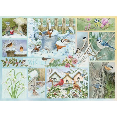 Puzzle Cobble-Hill-45104 Oiseaux de Jardin en Hiver