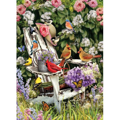 Puzzle Cobble-Hill-51786-80090 Oiseaux d'été sur la Chaise de Jardin