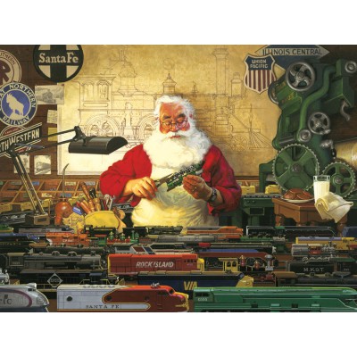 Puzzle Cobble-Hill-52022 Pièces XXL - Tom Newsom : Le Père Noël et ses petits Trains