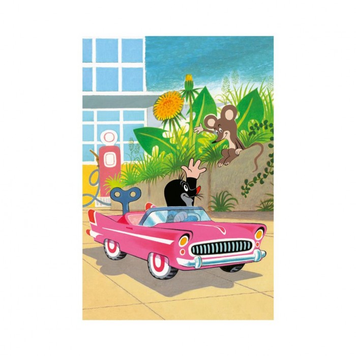  Dino-33106-VoitureRose Mini Puzzle - La Petite Taupe : Voiture Rose