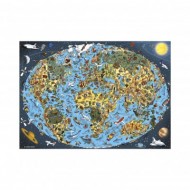 Puzzle  Dino-53281 Carte du Monde Illustré