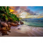 Puzzle  Enjoy-Puzzle-2102 Plage des Seychelles au Coucher du Soleil